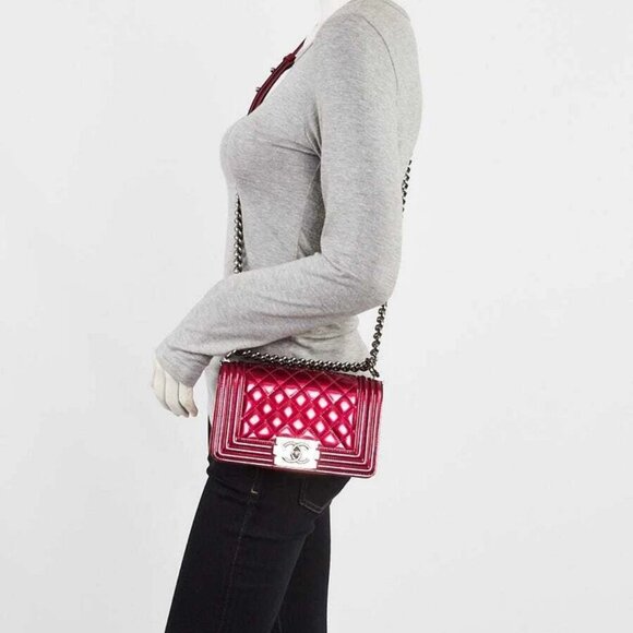 Chanel Pink Quilted Patent Leather Small Boy Bag - Picture 2 of 10